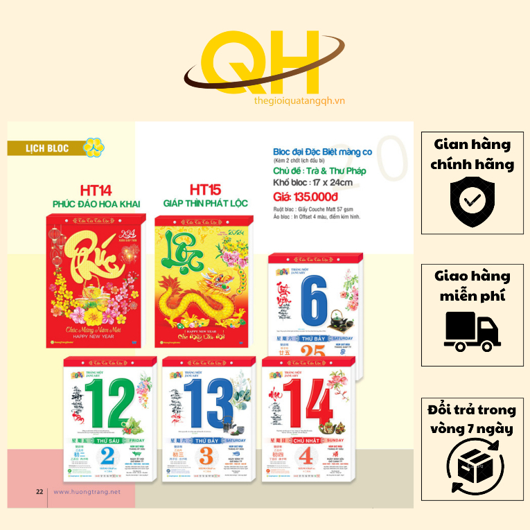 Bloc Calendar CNY 2024 Special HighQuality Special KT 17X24CM HT14
