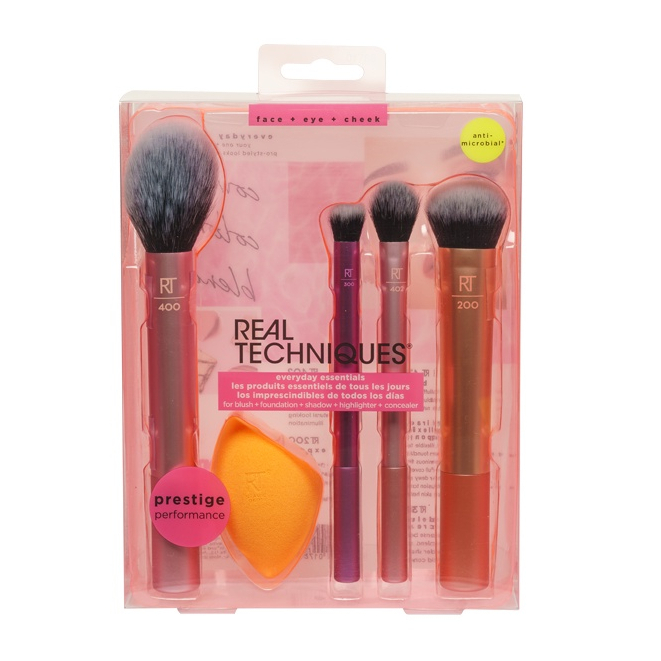 Real Techniques Everyday Essentials Makeup Sponge + Brush Set (5SP ...