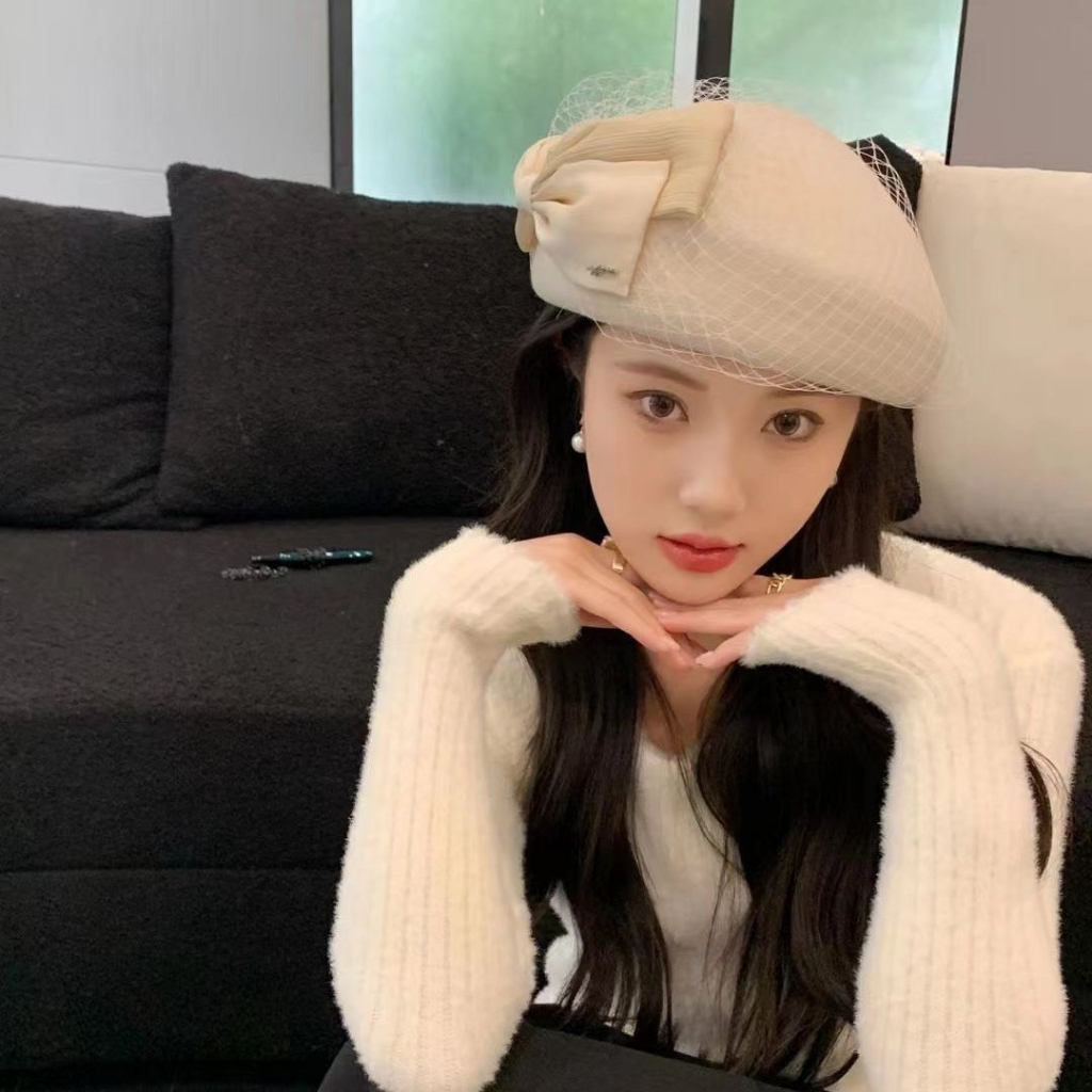 Beret Round Hat With Big Bow Tie And Outstanding Thin Mesh Shopee