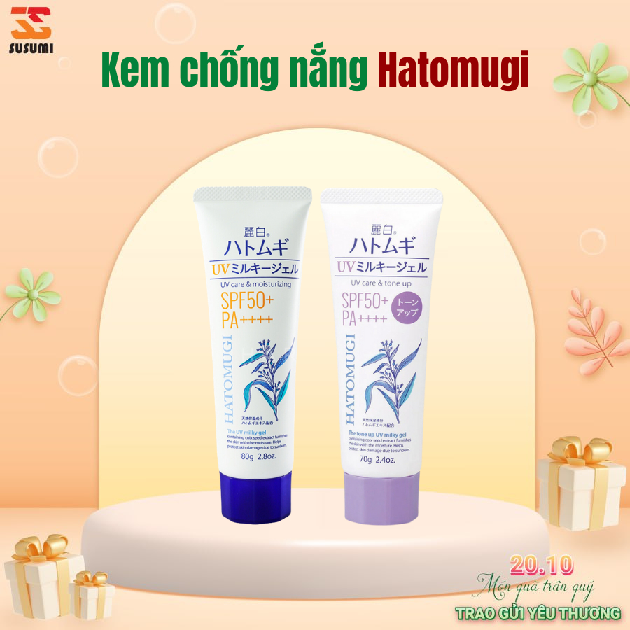 Hatomugi UV Care & Moisturizing Brightening Sunscreen SPF50+ PA++ + 80g
