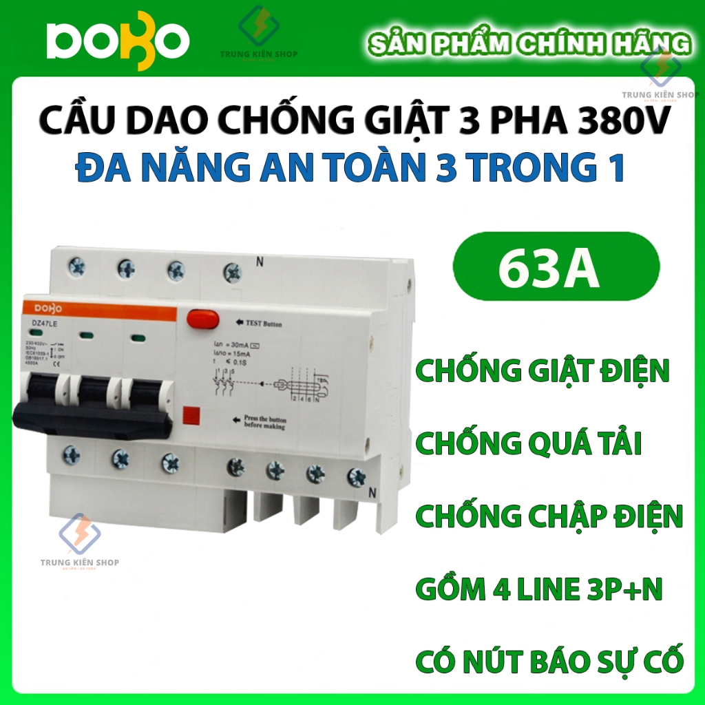 [RCBO 3p 63A] Super sensitive RCBO 3-Phase Anti-Shock Circuit Breaker ...