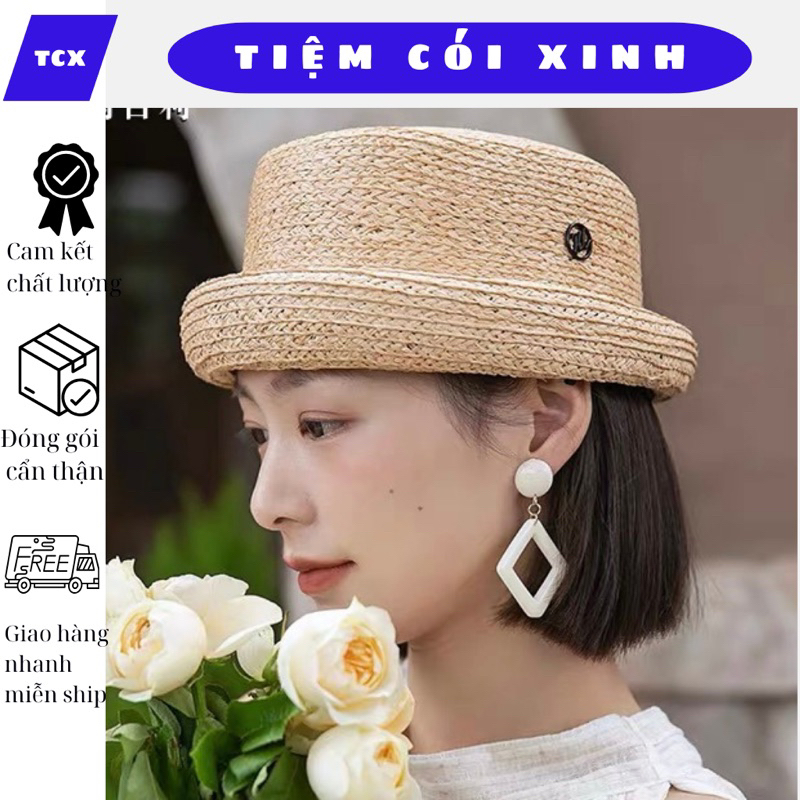 Excellent cute women's straw hat with small rolled brim and pearl ...