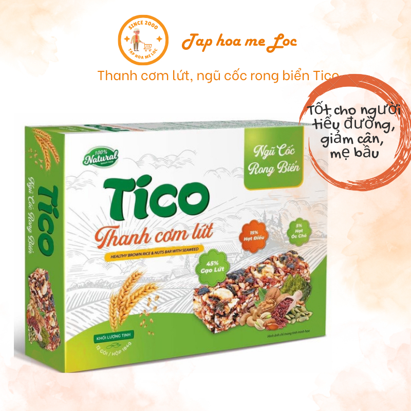 Tico brown rice and seaweed cereal bars, box of 12 packs (good for