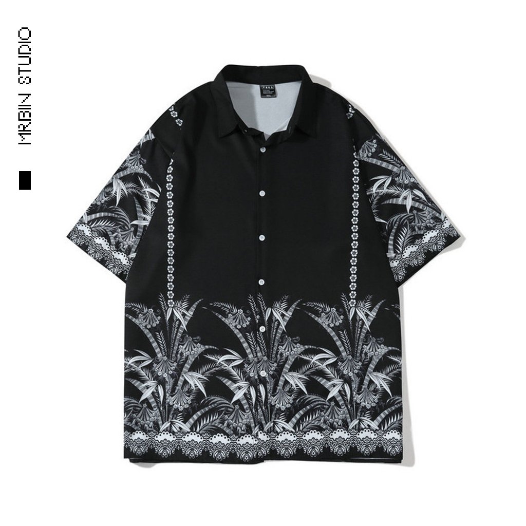 Men's Short Shirt With Leaf Pattern [MrBin Studio] | Shopee Philippines