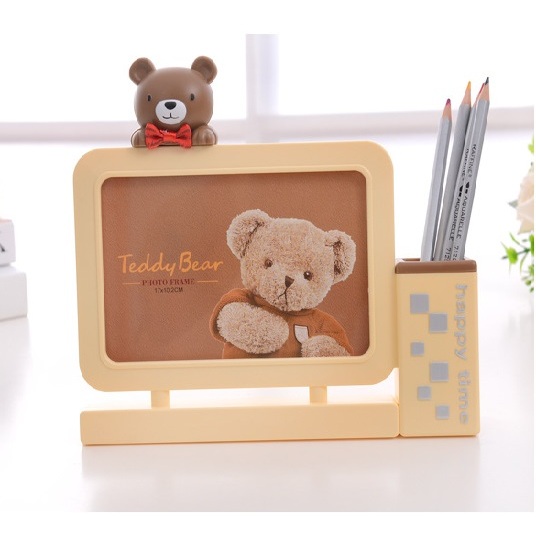 Desktop picture frame with pen holder for children, cute bear photo ...