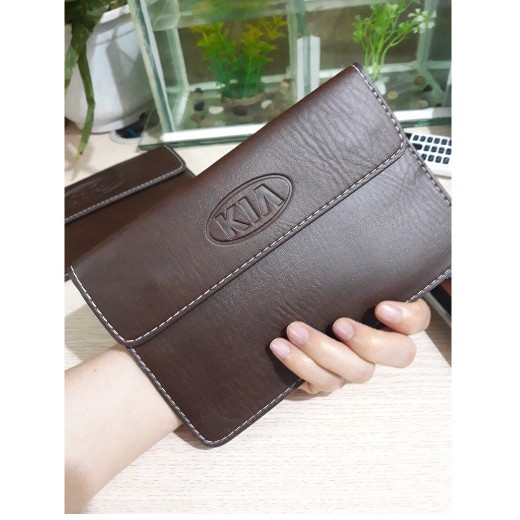 Leather wallet for car registration and documents with car brand logo ...