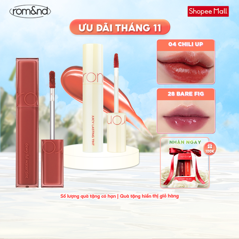 Romand Juicy Lasting Tint Korean Matte Lip Gloss Combo 5.5g + Romand