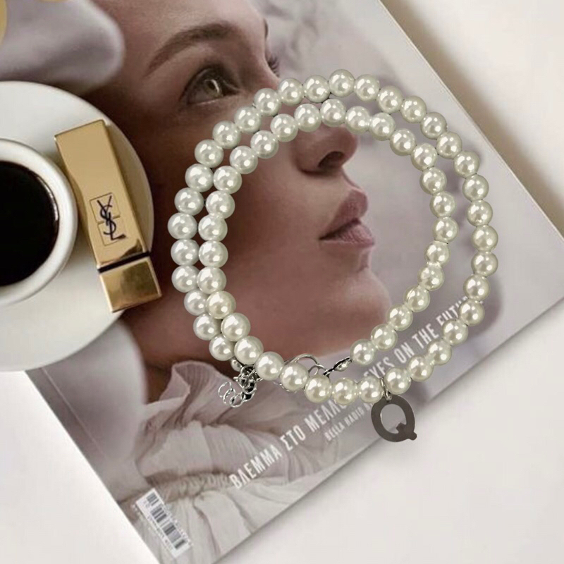 Pearl Initial • 6mm Custom Charm Pearl Necklace (No Rusty Black