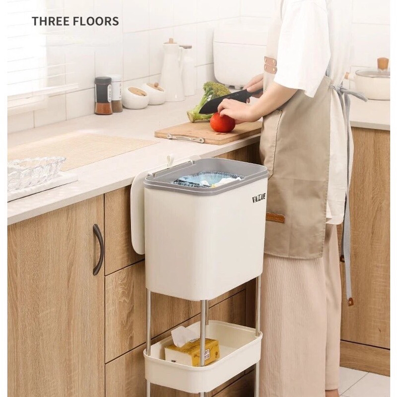 3-storey Kitchen Trash Can Open Slide. With Multi-Purpose Wheels ...