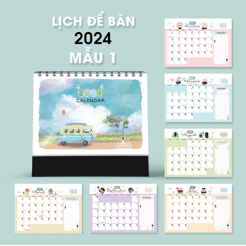 Yin Yang Desktop Calendar 2024, Vietnamese Holiday Notes, Table