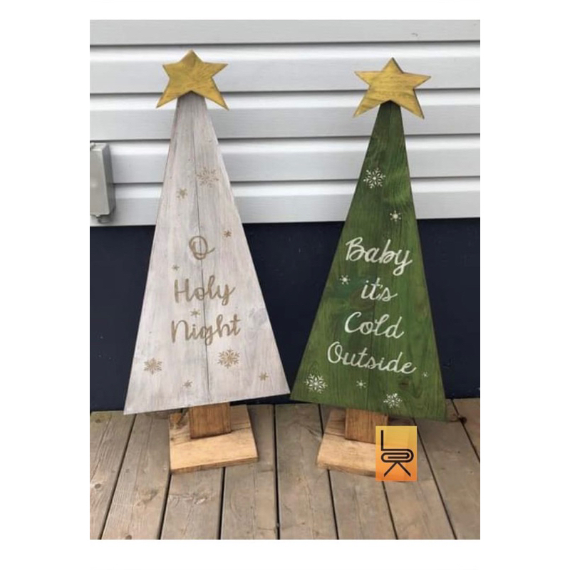 Set of 2 natural wooden pine trees for Christmas 2023 decoration (many