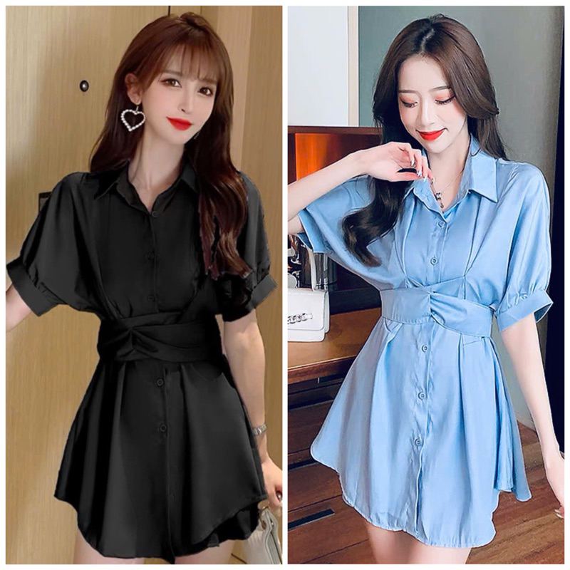 Cross-waist shirt + 2-color shorts Set (with real pictures) | Shopee ...