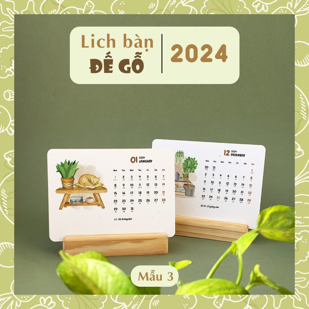 Desktop Calendar 2024, Wooden Desk Calendar 2024 [Sample 3], Yin And