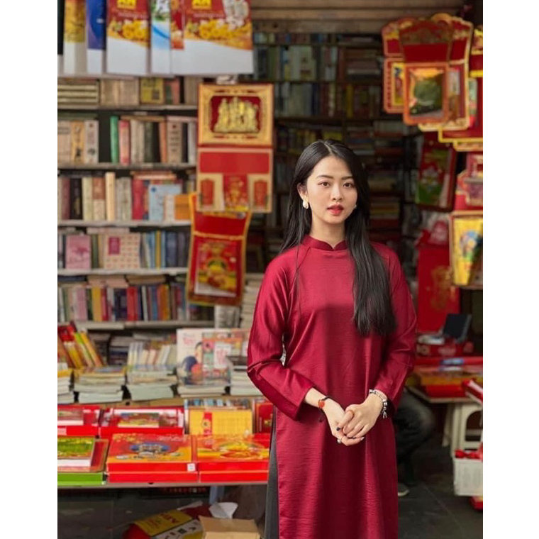 Ao Dai with Loose Sleeves and High Collar with 2 Sides, Red Ao Dai_Ao ...