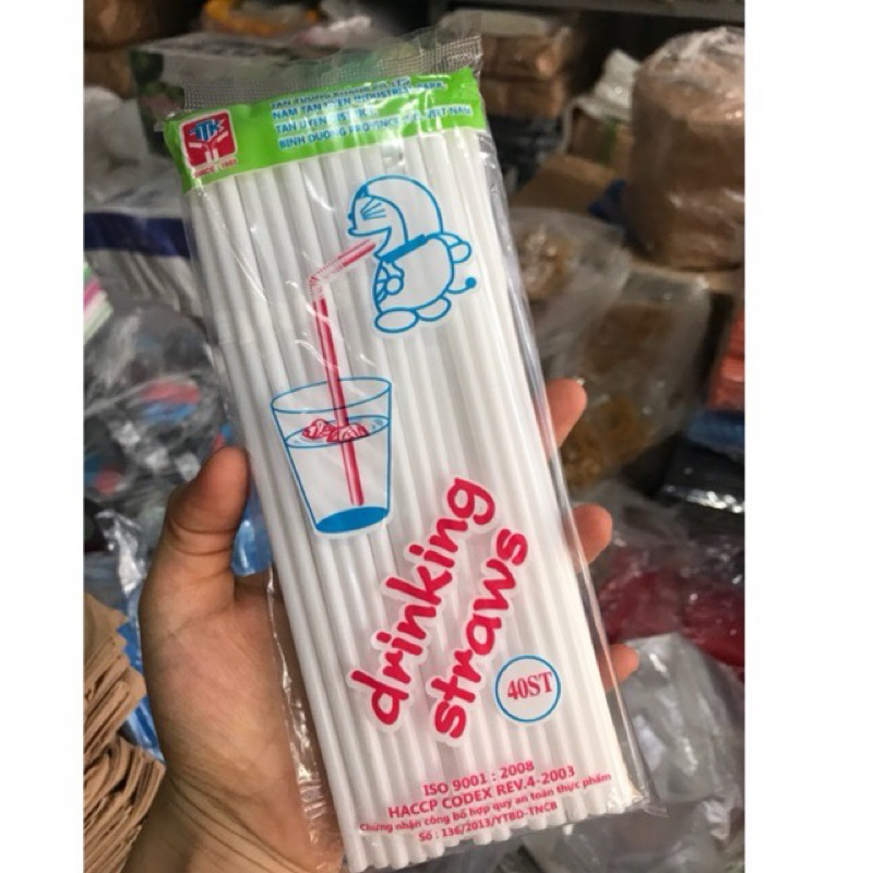 200 White Plastic Straw Can Be Twisted 20cm Long Doremon Non5mm Soft Safe For Children, Flat