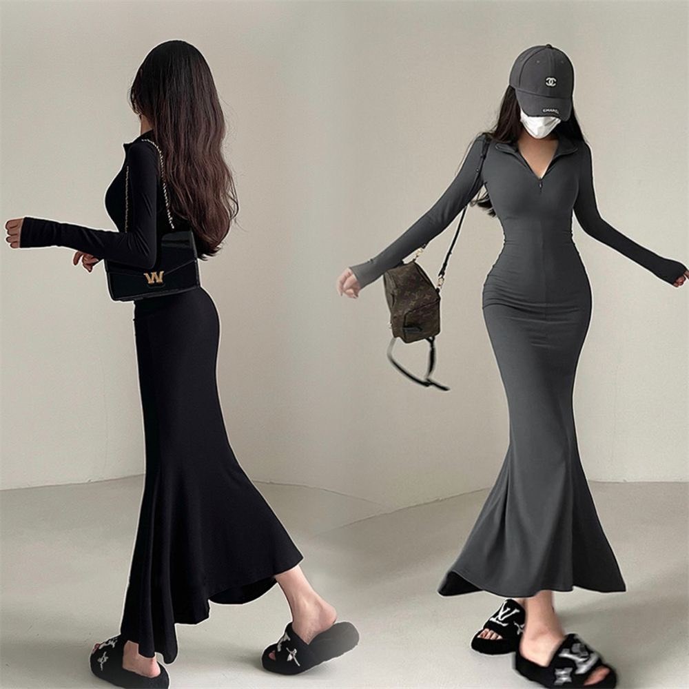 Korean style long fishtail bodycon dress with zipper from Guangzhou ...