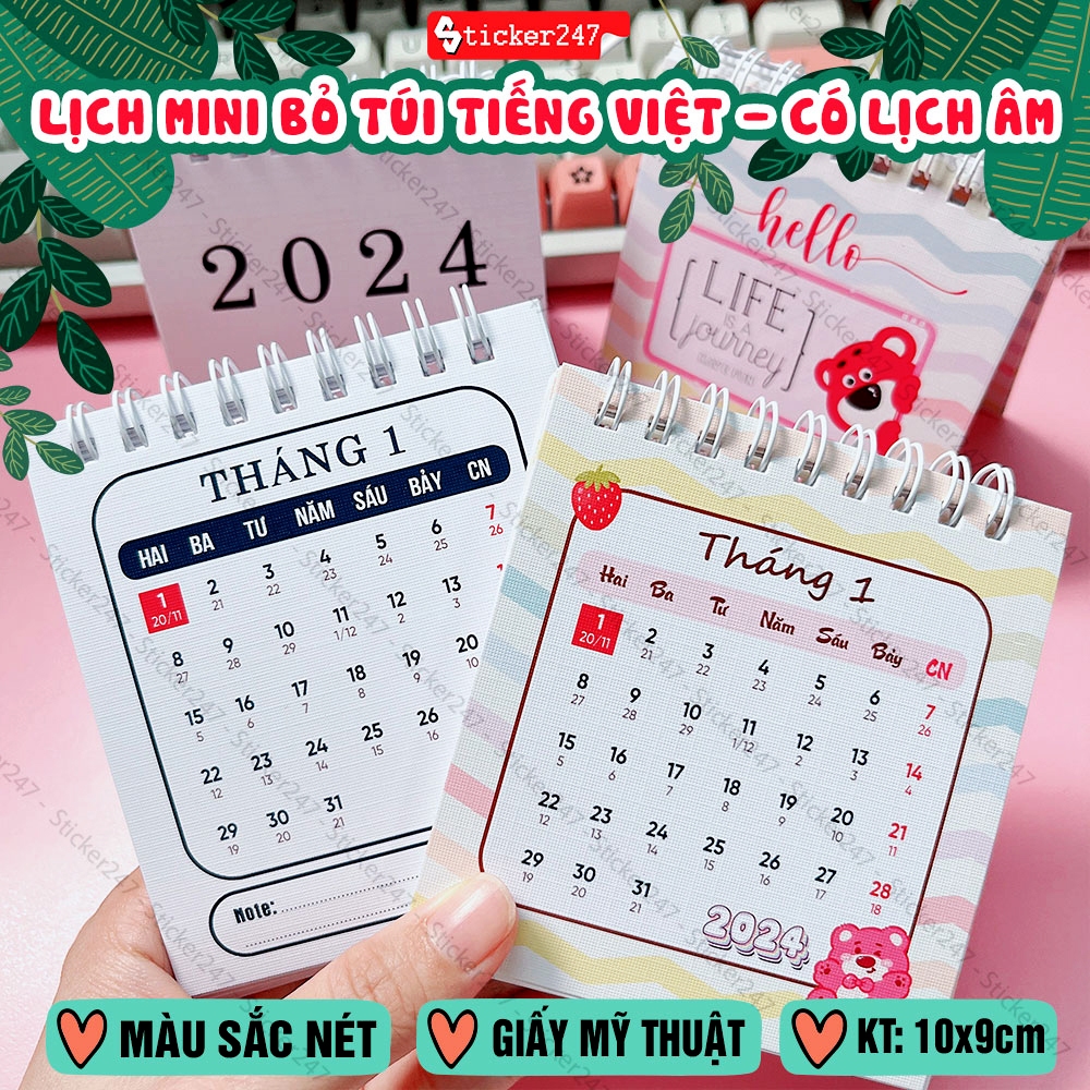Calendar 2024 Strawberry Bear, Basic, With Mini Desktop Calendar 2024