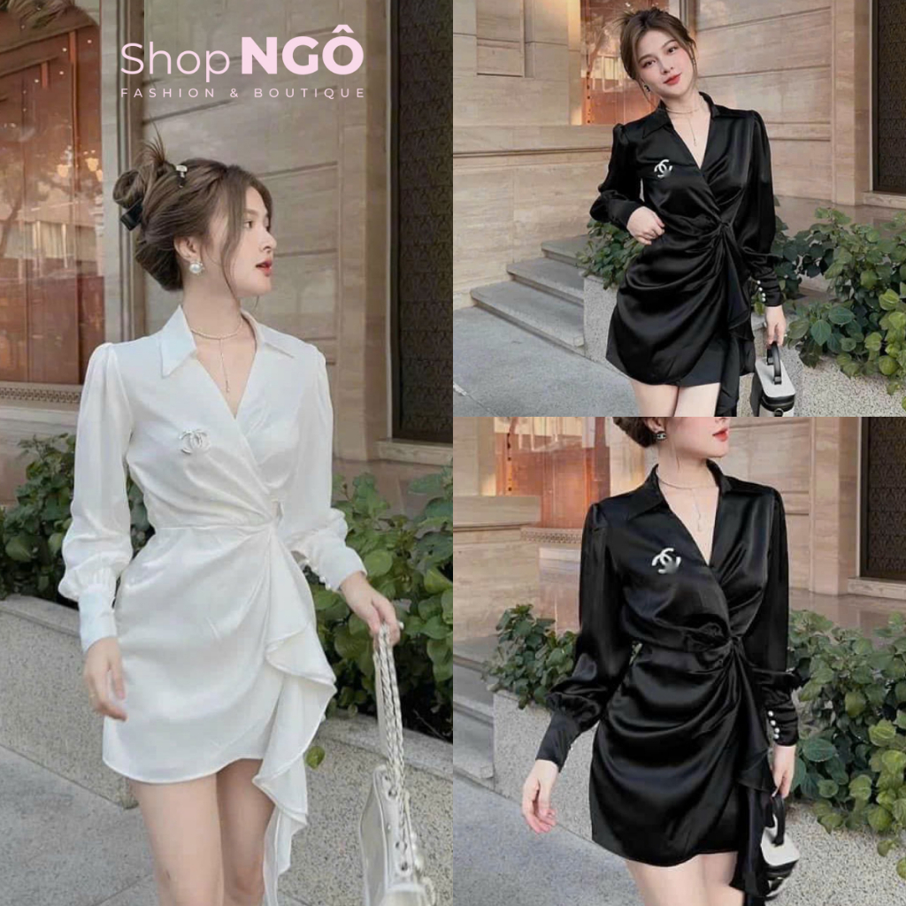 Women's fashion dress, short dress with diagonal flap and hip swing ...