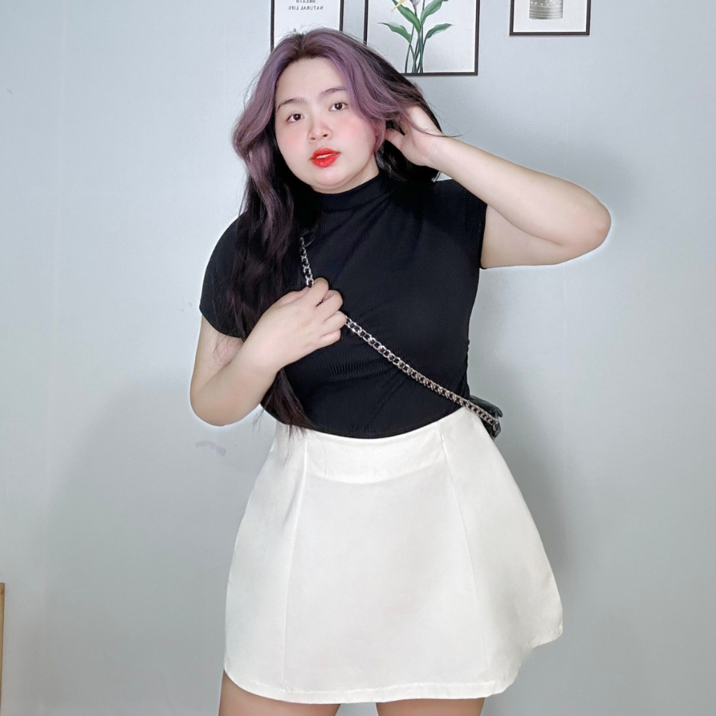 Bigsize fashionable short skirt with letter A shape basic color back zipper plain khaki with inner lining for Chuppy CV402 Shopee Philippines