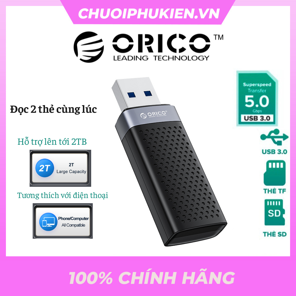 Orico CS2T-A3 USB 3.0 Memory Card Reader reads 2 TF and SD cards at the ...