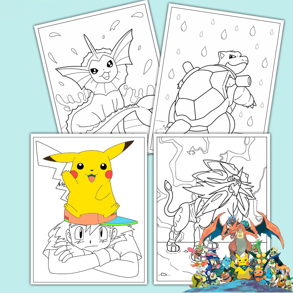 Set Of 50 Coloring Pictures For Kids Pokemon Theme Size A4, A5 ...
