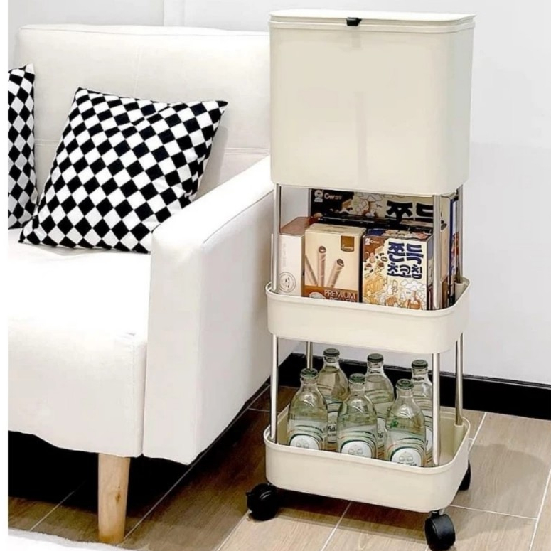 Value 3-tier portable rotating wheel trash can with storage compartment ...
