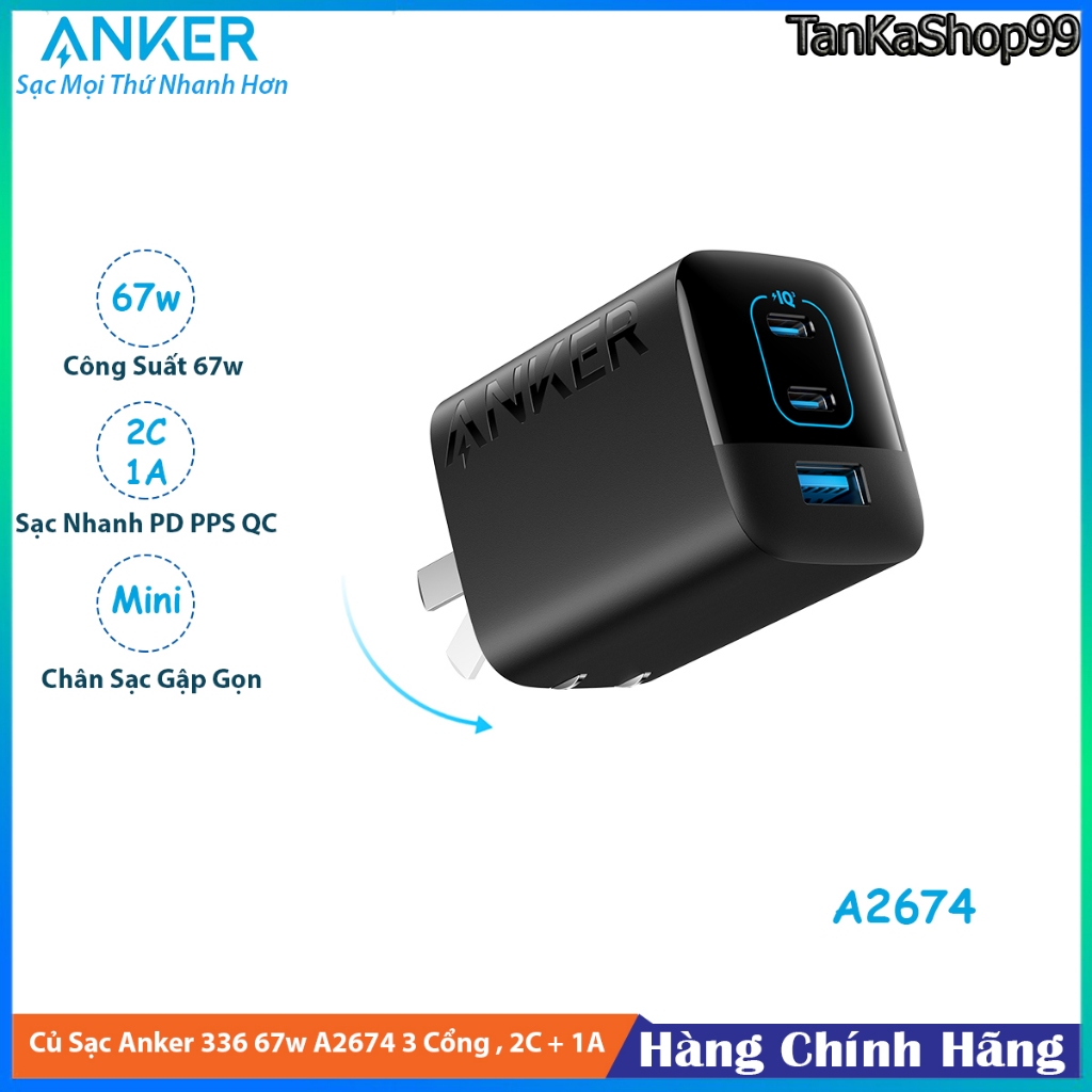 Anker 336 67w 3 Port 2C 1A A2674 GaN Charger PD PPS QC SCP Quick Charge ...