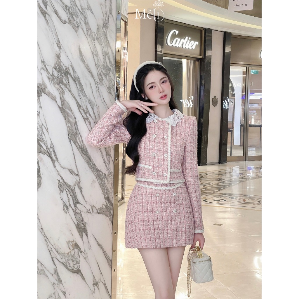 Pink Strapless Tweed Dress