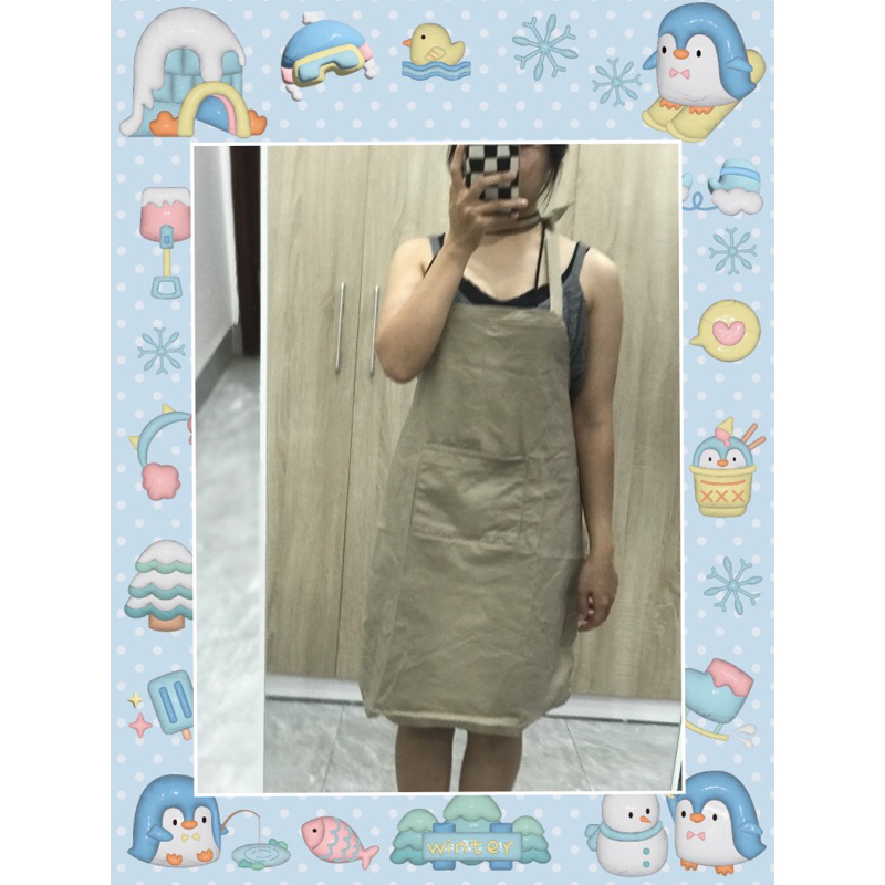 Self-made apron made of khaki fabric with laces | Shopee Philippines