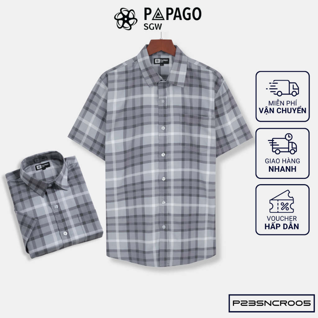 Papago Short Sleeve Men's Shirt Gray Caro Stripe High Quality ...