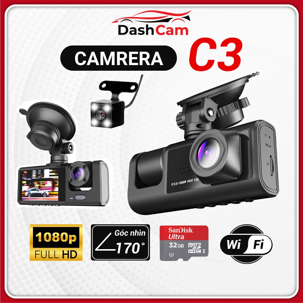 C3 Car Dashcam, Front And Rear Of The Car, BuiltIn Sensor wifi, Anti