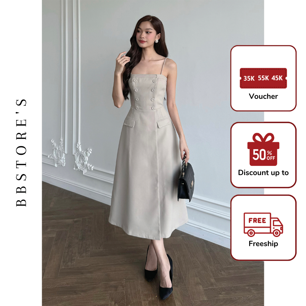 Spaghetti strap Party Dress With Button Cover Luxurious Lid Bag BBSTORE ...