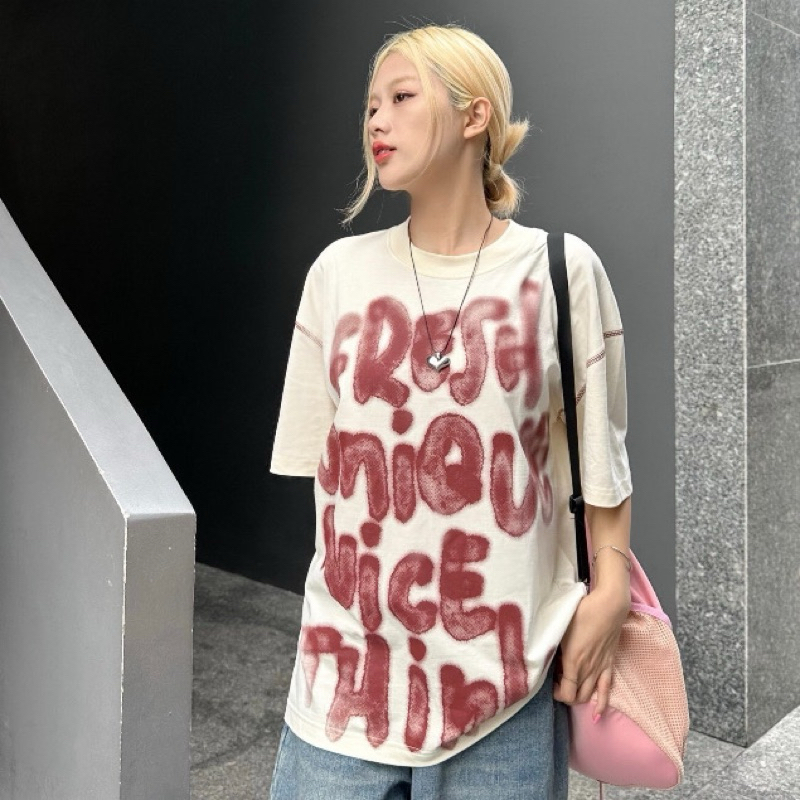 Red Text T-Shirt With Dry cotton Embossed Thread 3158 Haiphuc | Shopee ...