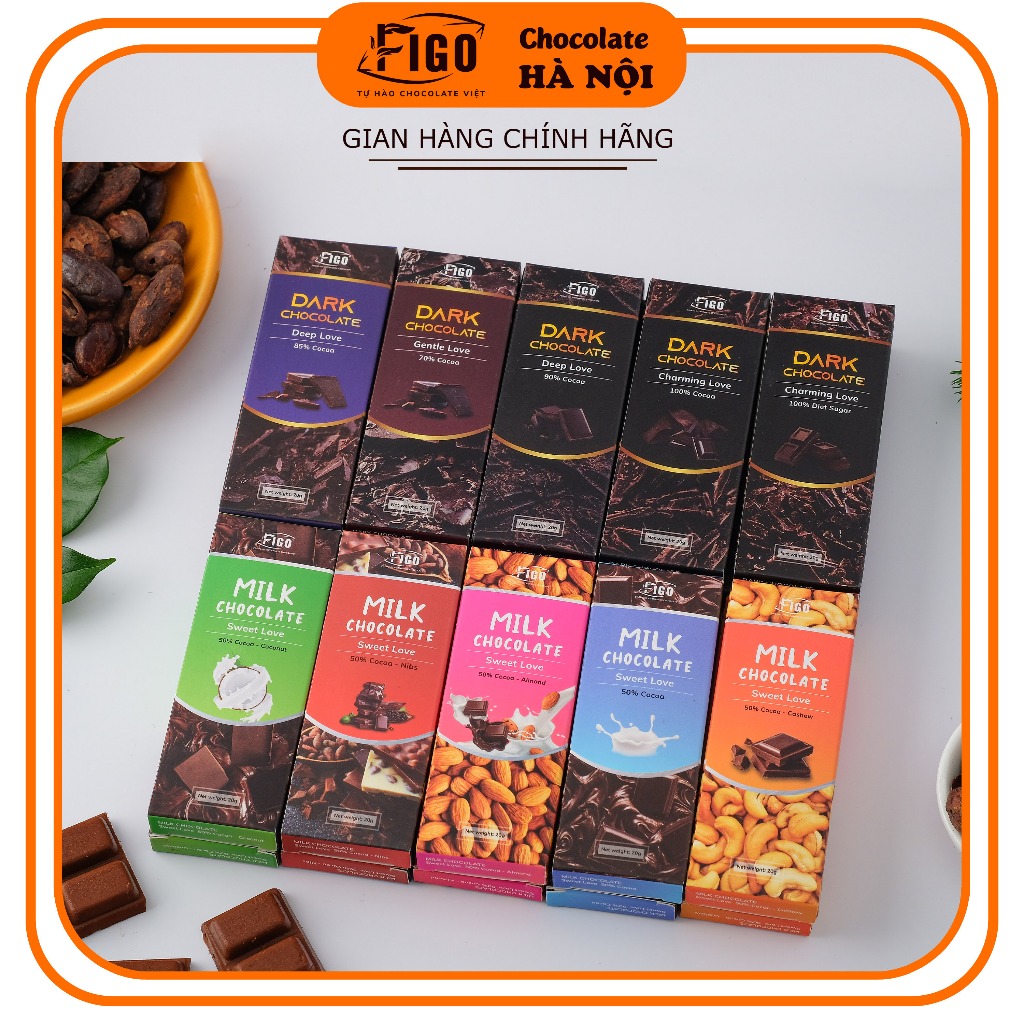 [SET Of 11 BARS] 11 FIGO Dark Chocolate and Milk Chocolate Bars 20gr