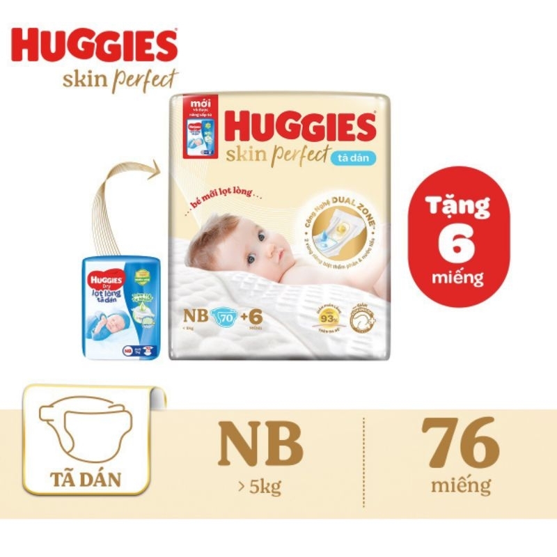 Huggies SkinPerfect Diapers New Model size Newborn 70+6 S80+2Ms76+3 With 2 Absorbent Areas To