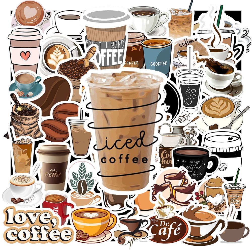 Set of 50 COFFEE Stickers | 7-Color Halogram Reflective Decal ...