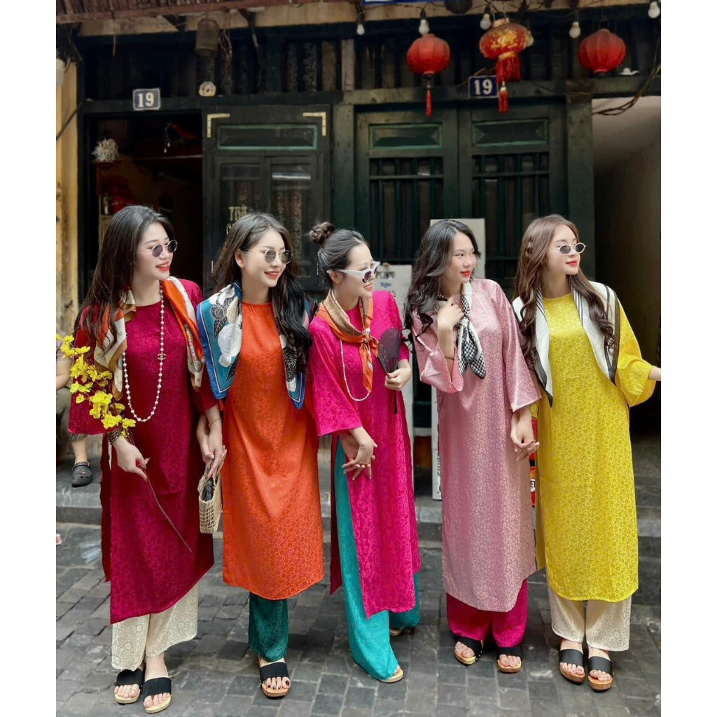 Innovative Ao Dai With Sleeveless Design, Soft Silk Brocade Ao Dai At
