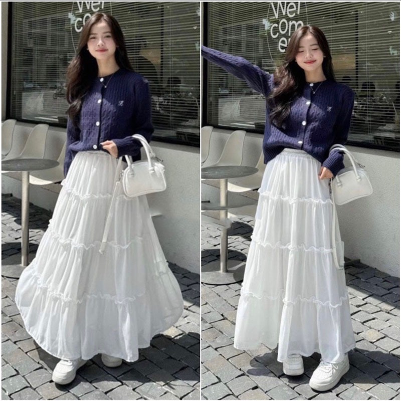 4 storey Long Skirt With 2 Layers Of Silk Chiffon Fabric Type 1 Shopee Philippines