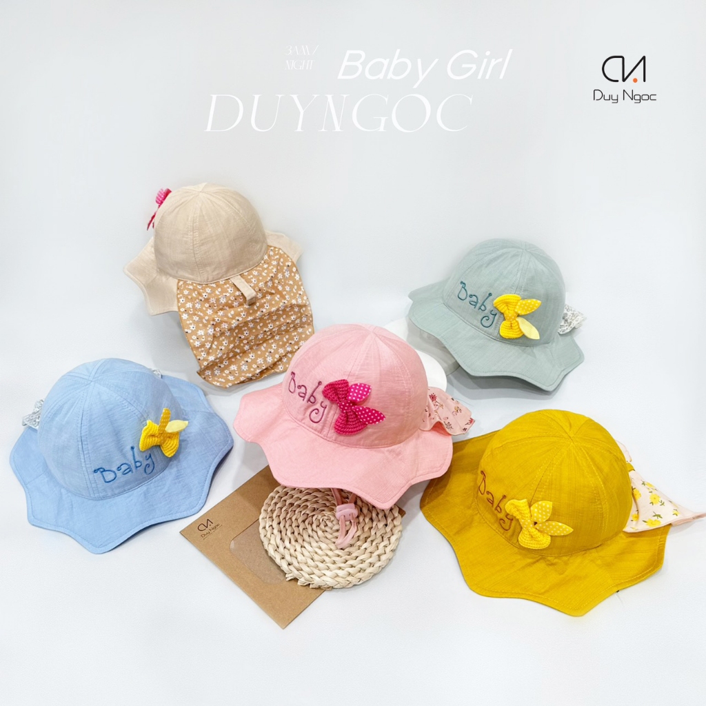 (Size 48) Duy Ngoc Baby Girl Scarf Hat - Baby Embroidery, Soft, Airy ...