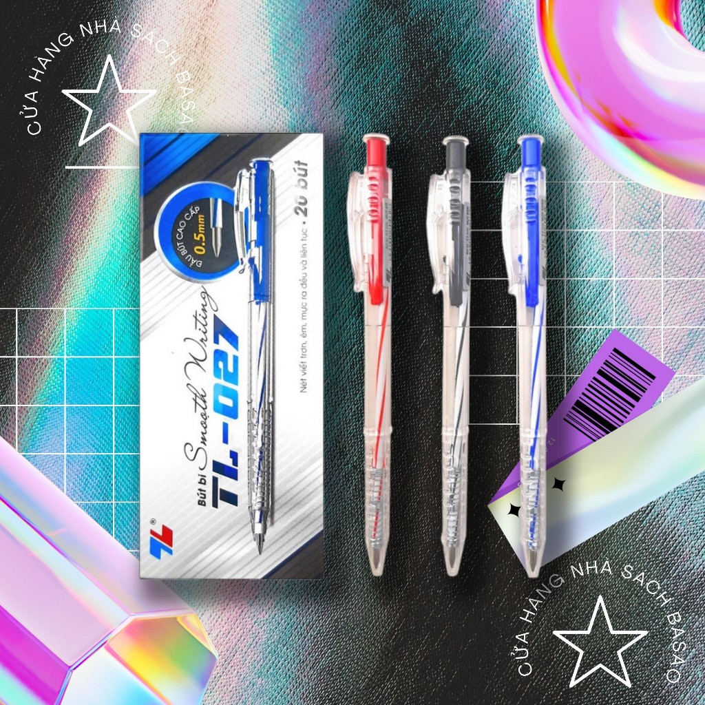 Thien Long TL-027 Retractable Ballpoint Pens - 20 Pack Fine Tip Smooth Writing Pens