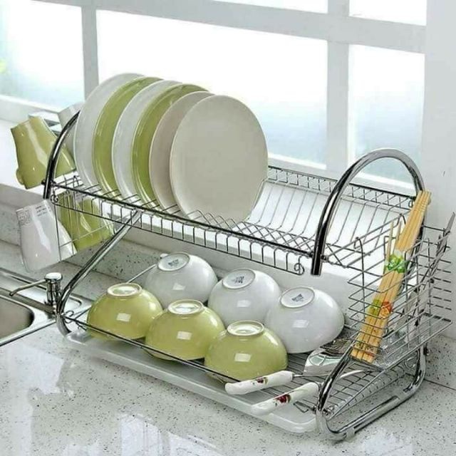 2-Tier Stainless Steel Dish Rack with CONVENIENT CHOP HOLDER | Shopee ...