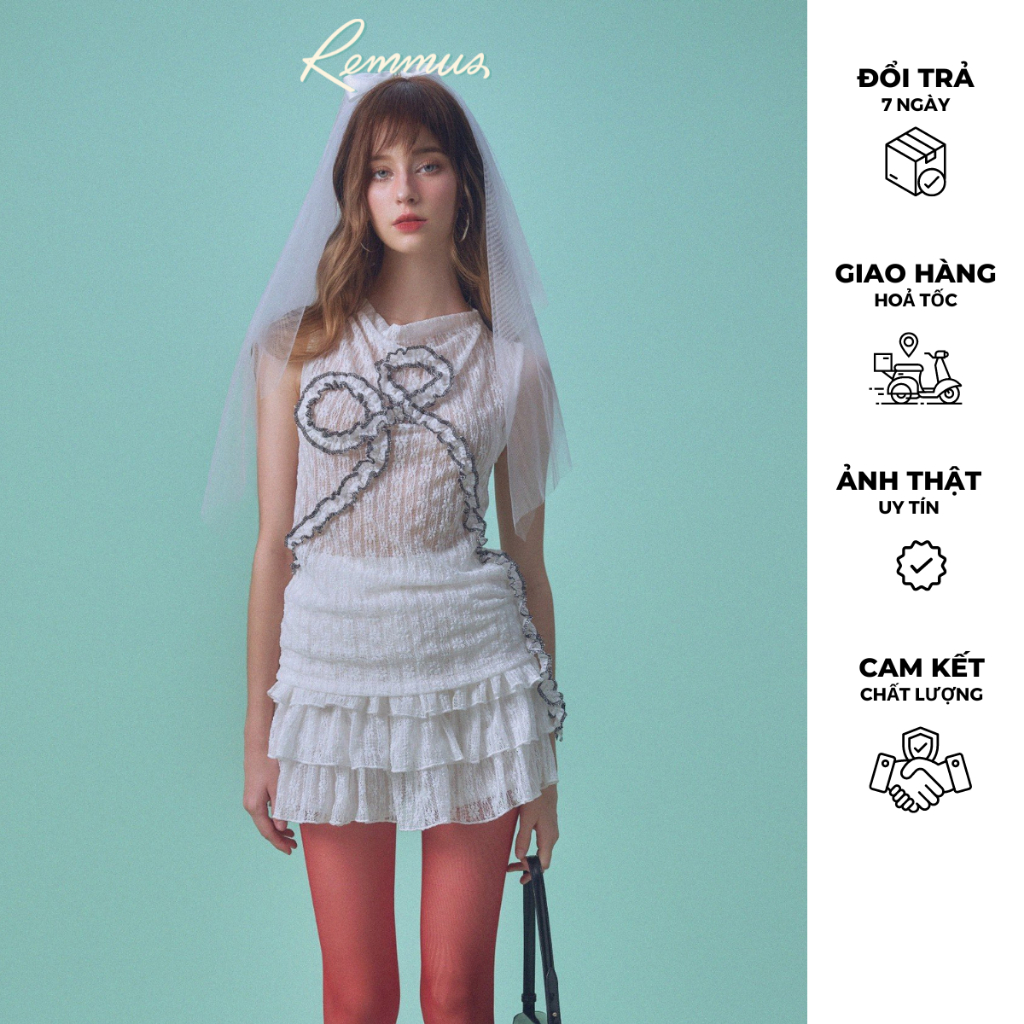 Remmus - Lace Set | Stylized lace top with bow + Lace skirt (with pants ...