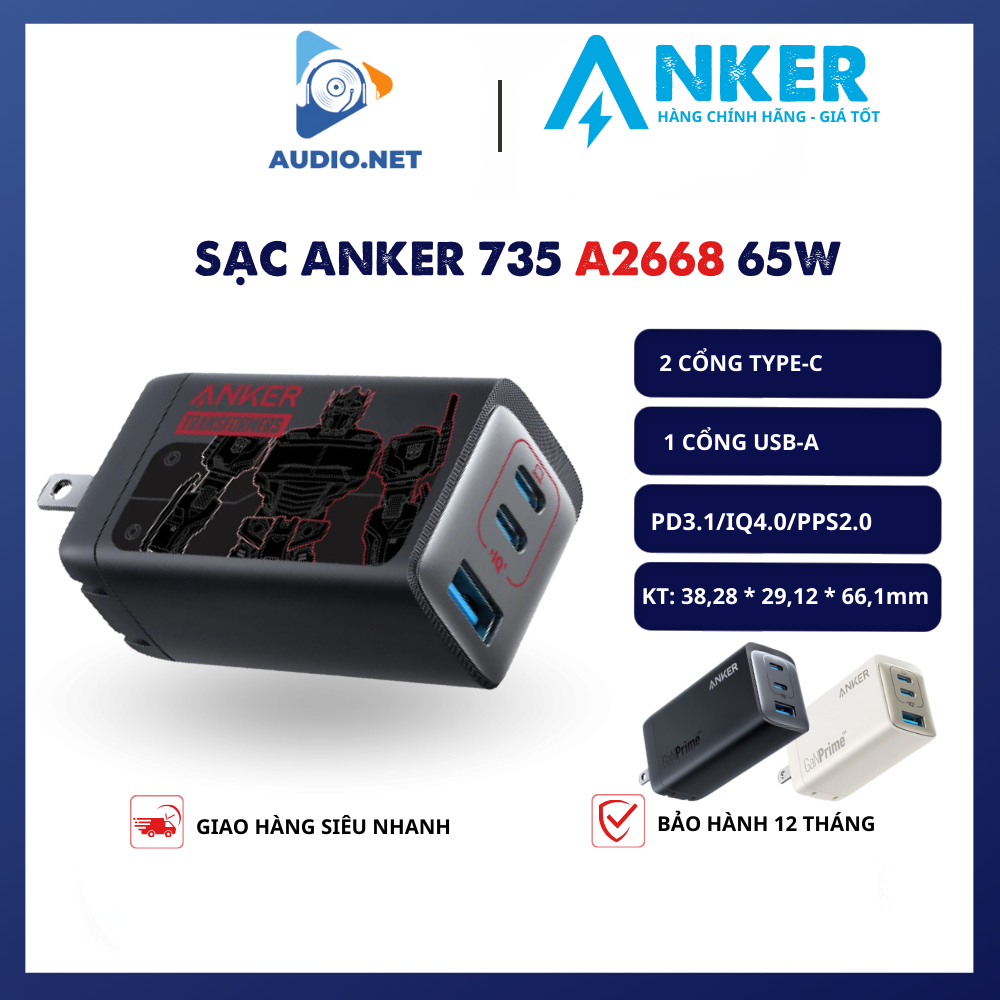 Anker 735 Charger, 65w performance, code a2668 Supports PD3.1/IQ4.0 ...