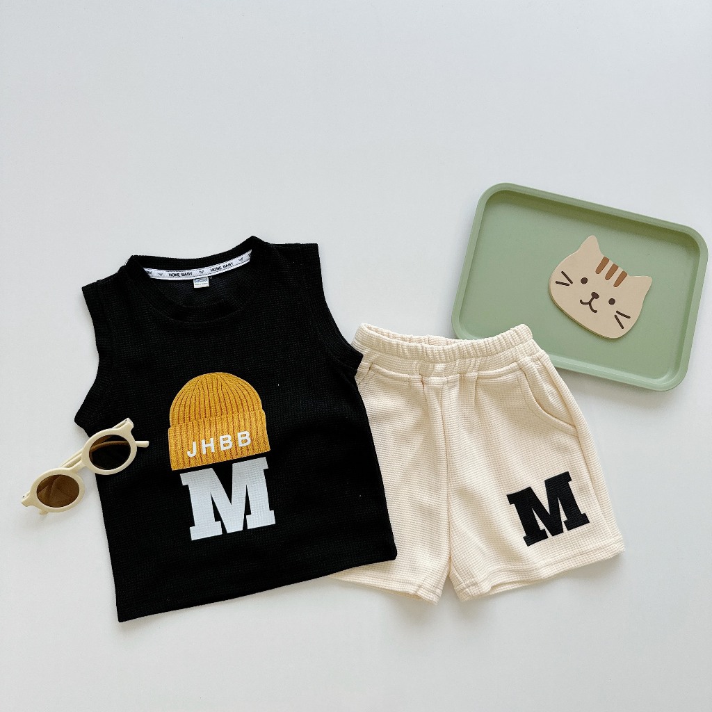 Three Hole Suit For Boys With M Letter Pattern High Quality Cotton