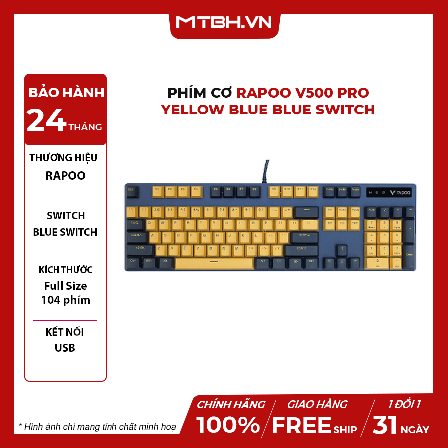 Rapoo V500 Pro Yellow Blue Switch Mechanical Keyboard | Shopee Philippines