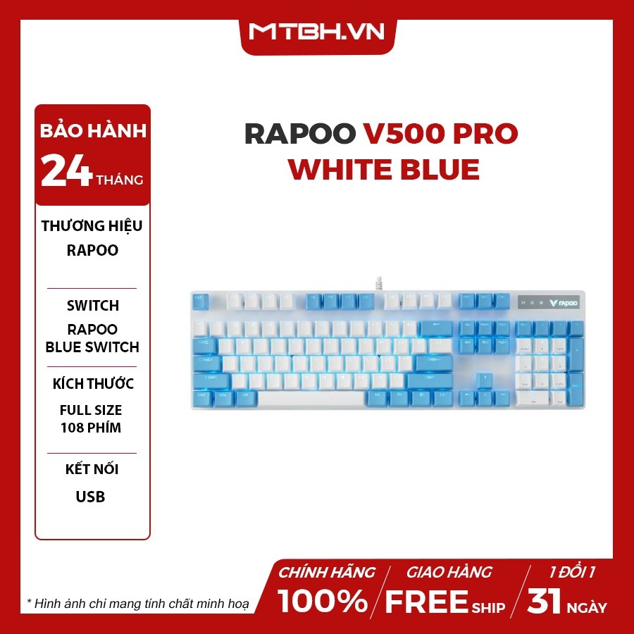 Rapoo V500 Pro White Blue Switch Mechanical Keyboard | Shopee Philippines