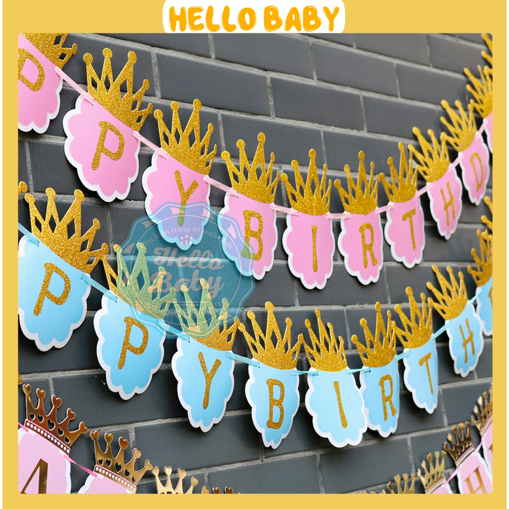 Happy Birthday crown-shaped string with glitter print | Shopee Philippines