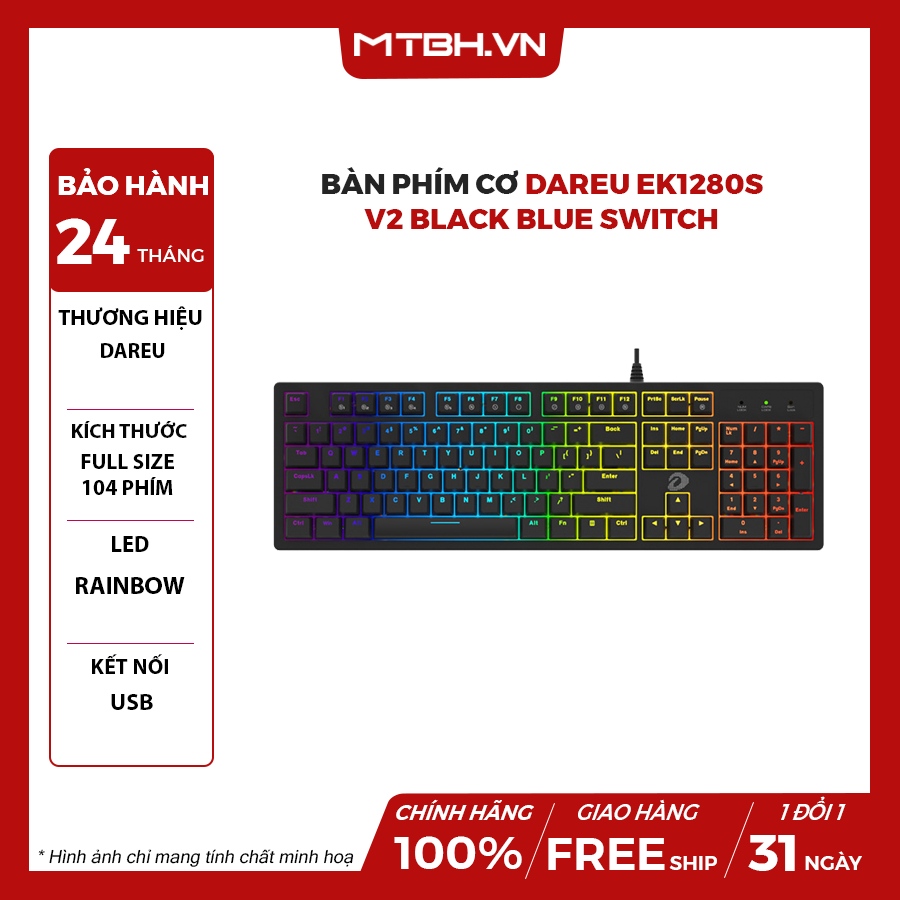 Dareu Ek1280S V2 Black Blue Switch Mechanical Keyboard | Shopee Philippines