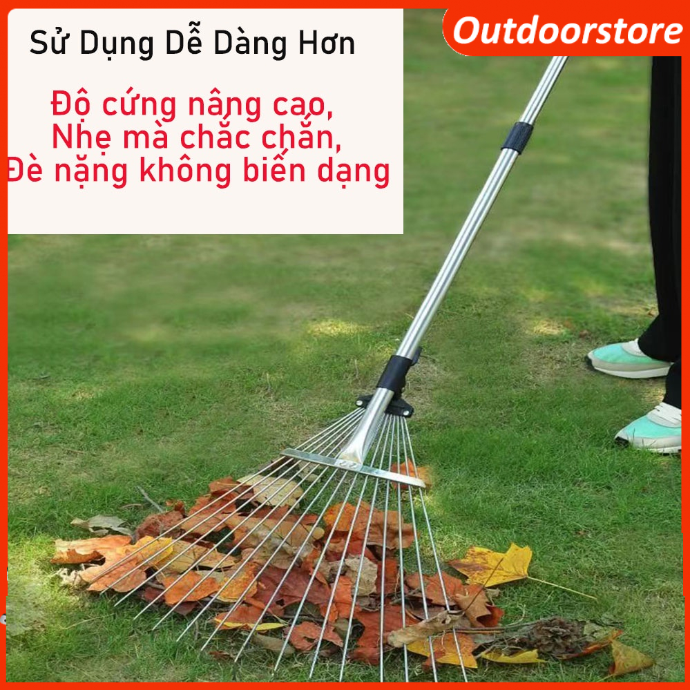 Foldable Grass Rake, Steel Broom Leaf Rake with 15 Multi-Purpose Teeth ...