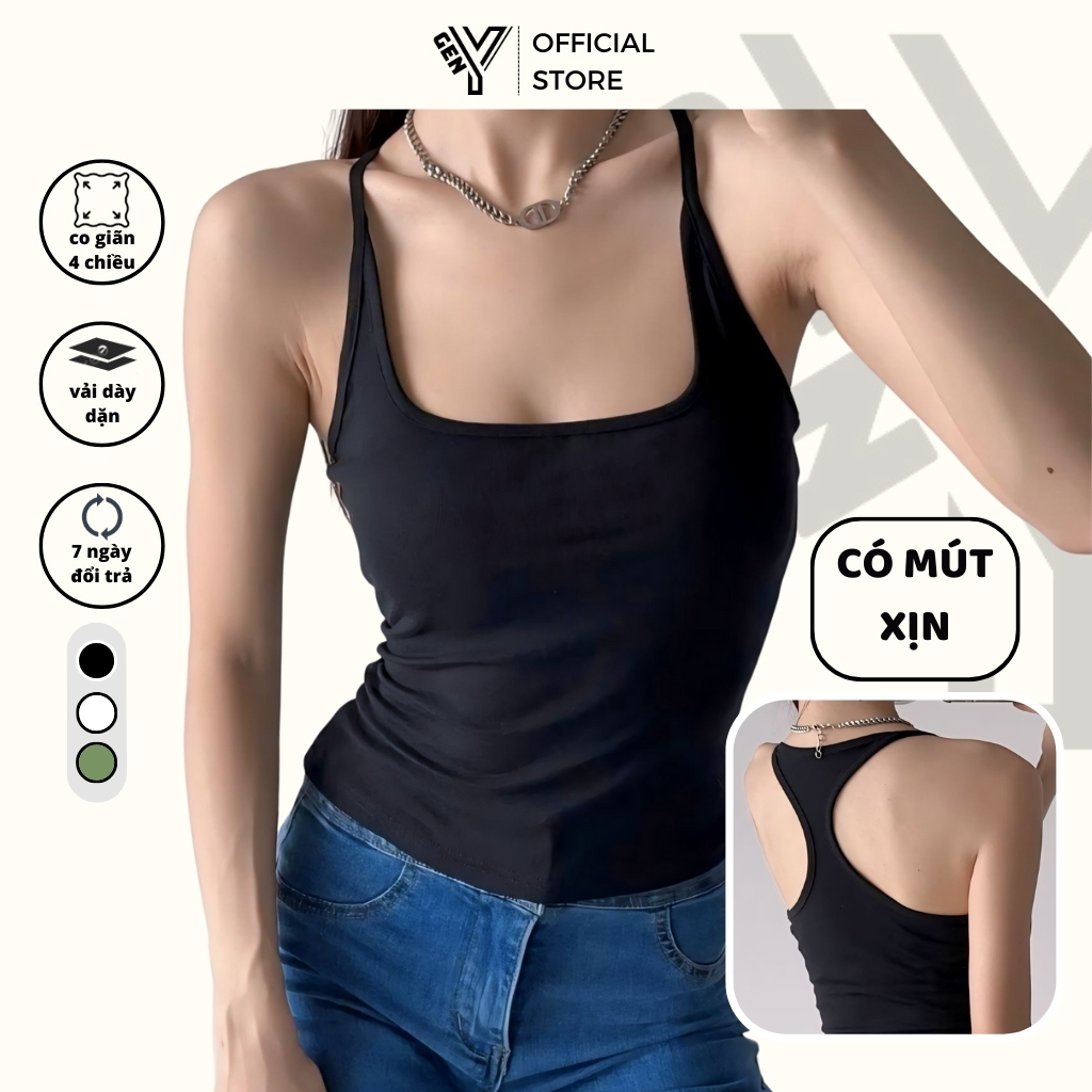 Geny long square neck 2 strap shirt with cotton chest pad Women s Slim Two Strap Tankop 2D17 Shopee Philippines